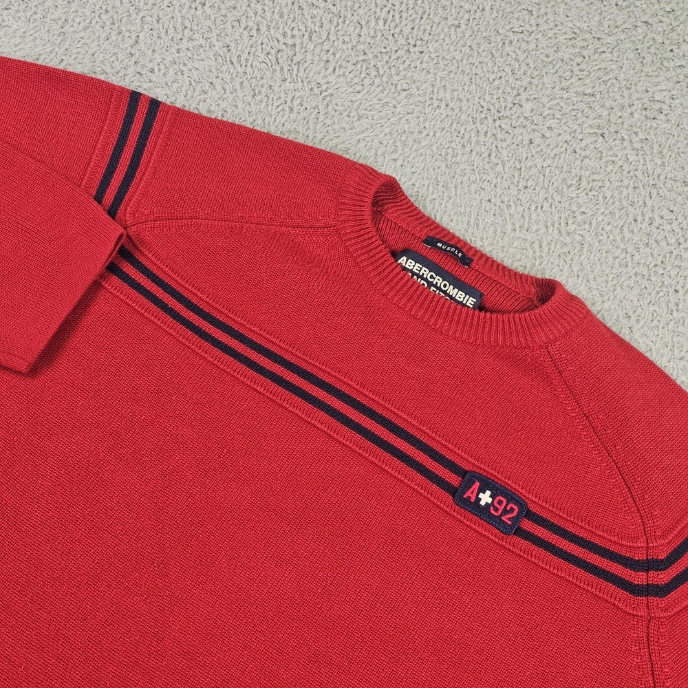Vintage Abercrombie & Fitch Sweater Mens XL‎ Red Striped Knit Crewneck 90s A+92